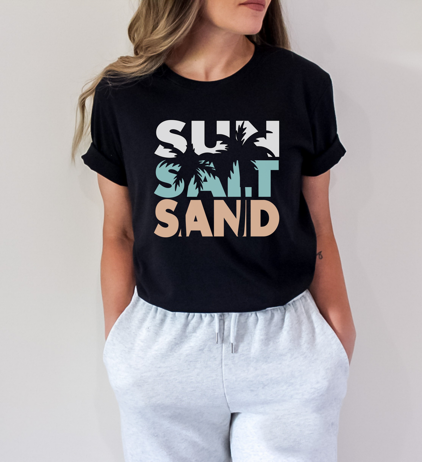 Unisex atostogų marškinėliai: Sun, Sand, Salt,