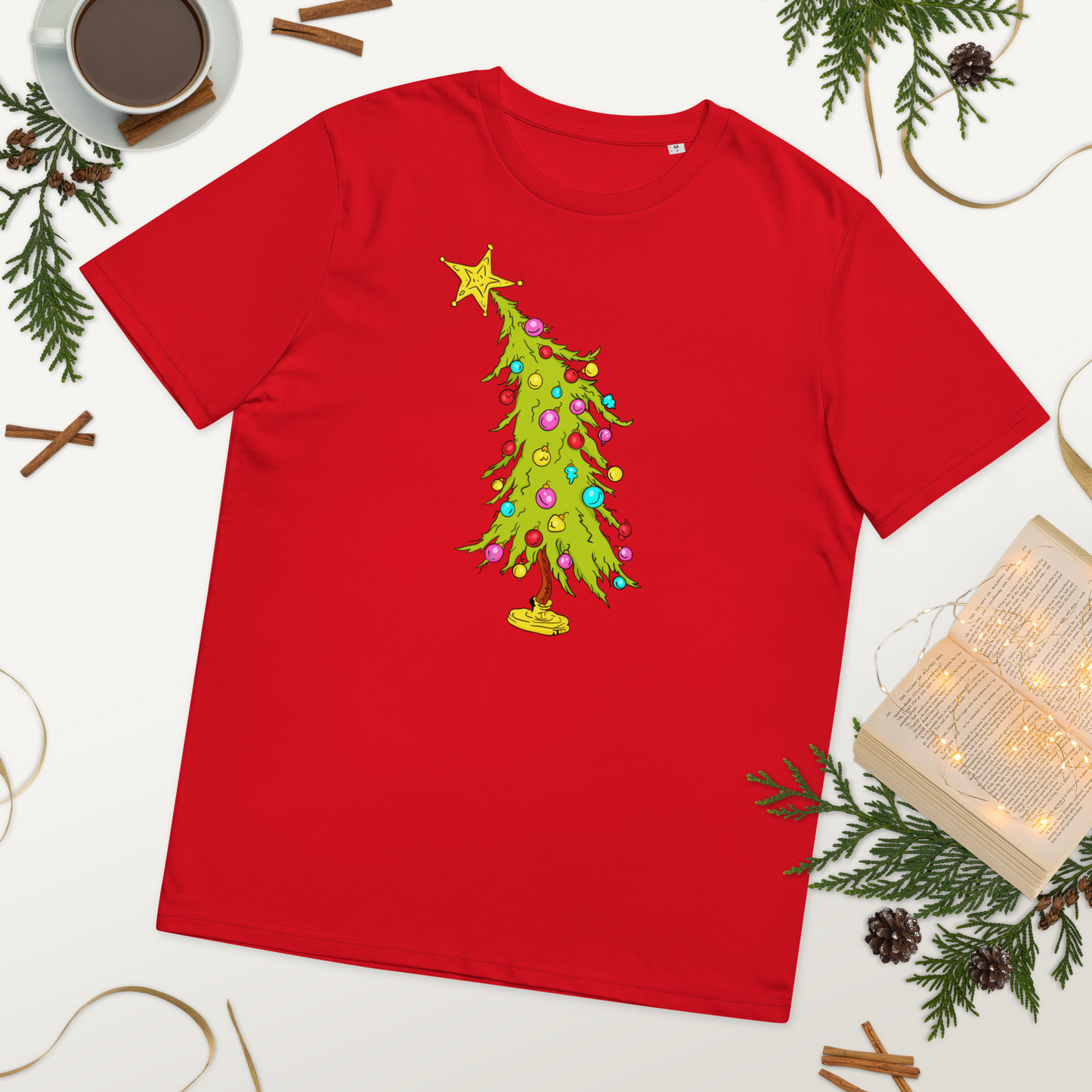 Organinės medvilnės unisex marškinėliai: Pamišusi Kalėdų eglutė