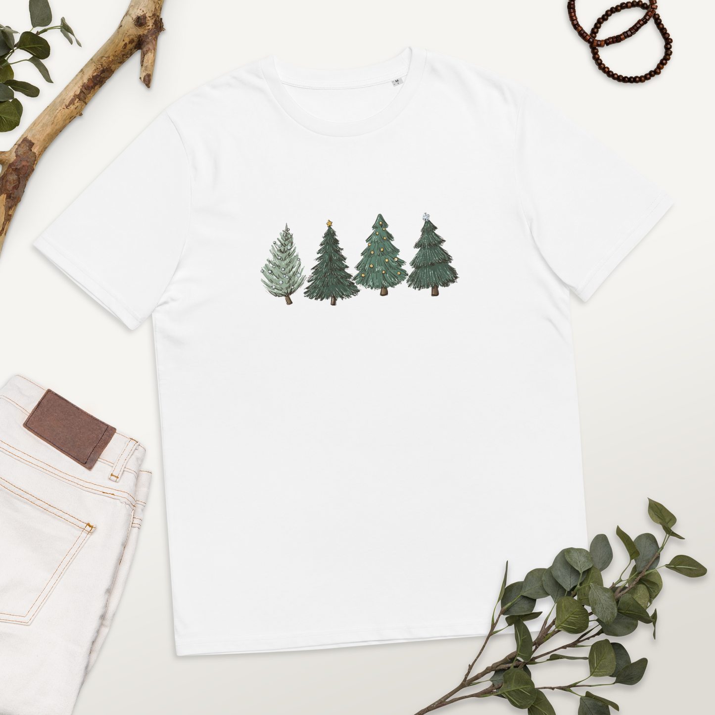 Organinės medvilnės unisex marškinėliai: Keturios žalios eglutės