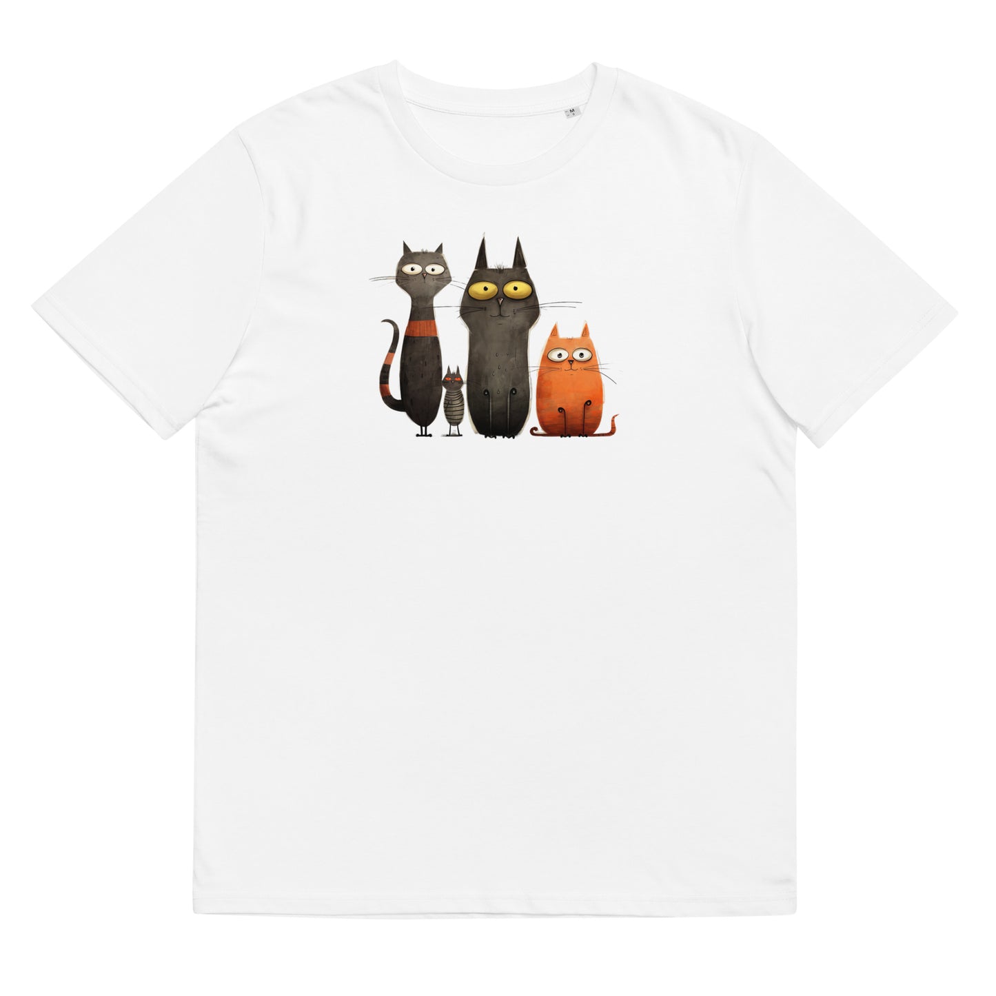 Organinės medvilnės unisex marškinėliai: keturi spoksantys katinai