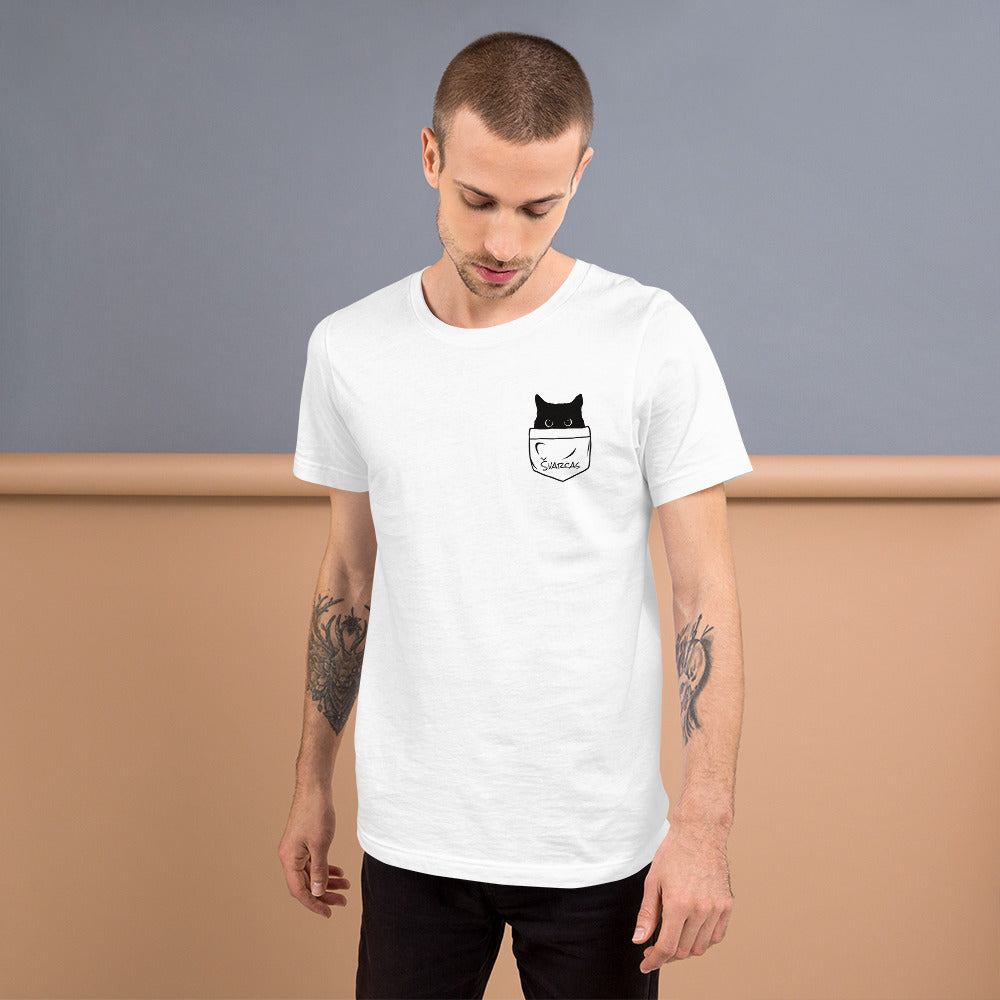 Personalizuoti unisex marškinėliai: Katinas kišenėje (basic)