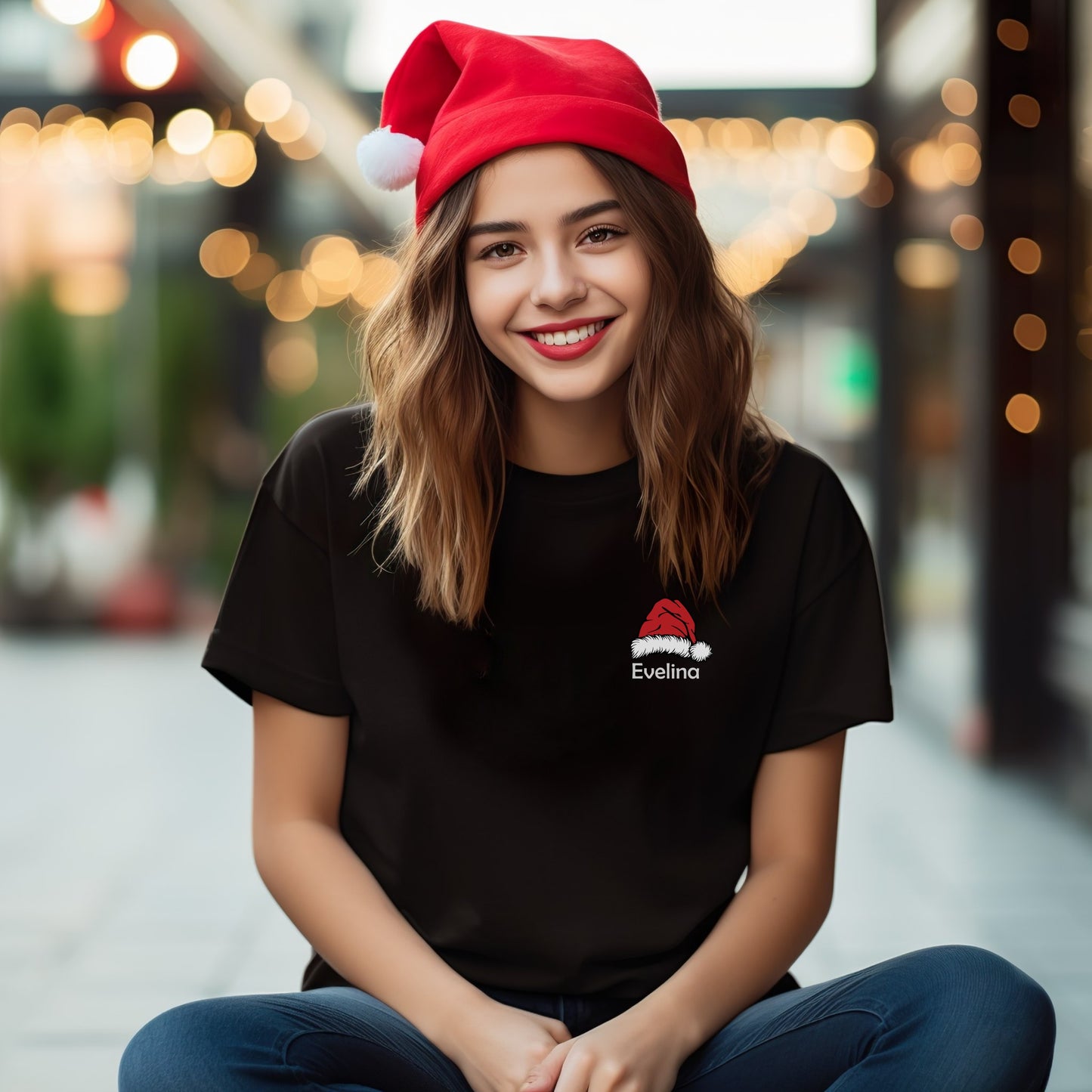 Unisex Personalized Christmas T-Shirt: Christmas Hat With Lettering