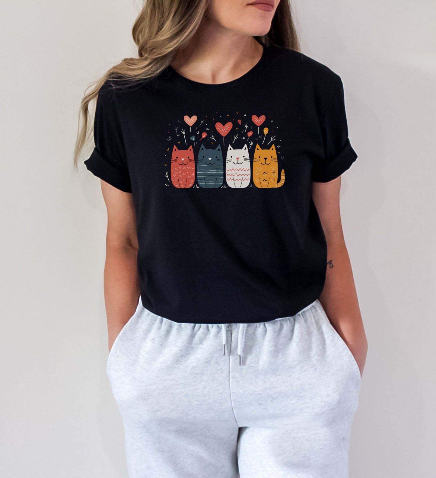 Unisex t-shirt: Four cats with hearts