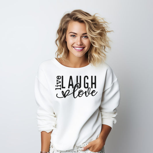 Organinės medvilnės unisex megztukas: Laugh, love, live