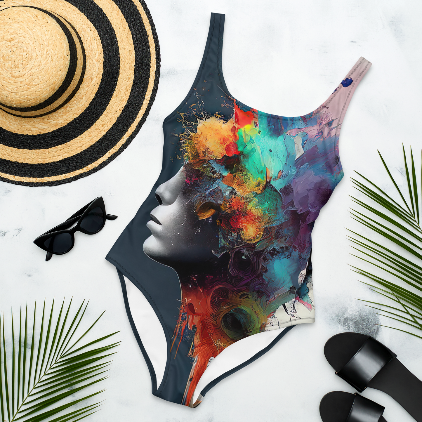 One-piece swimsuit in a flash of color