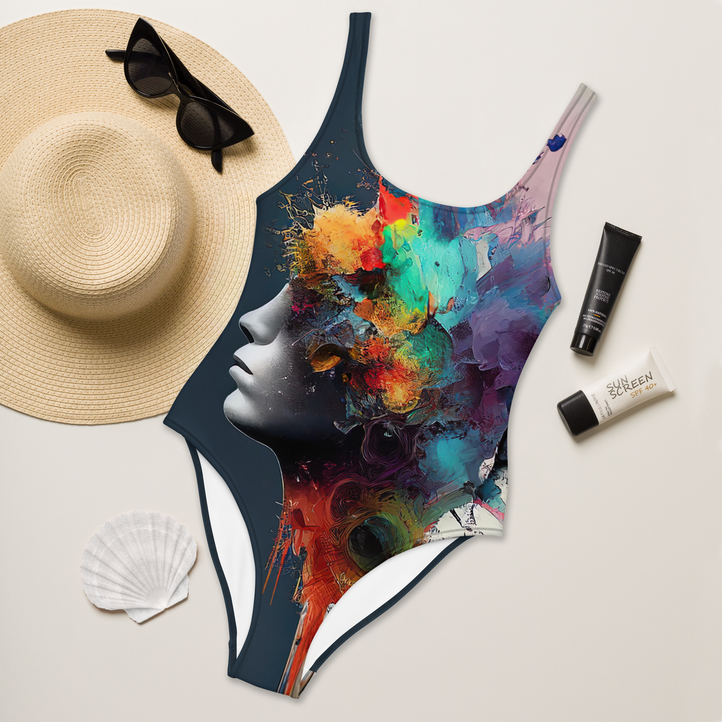 One-piece swimsuit in a flash of color