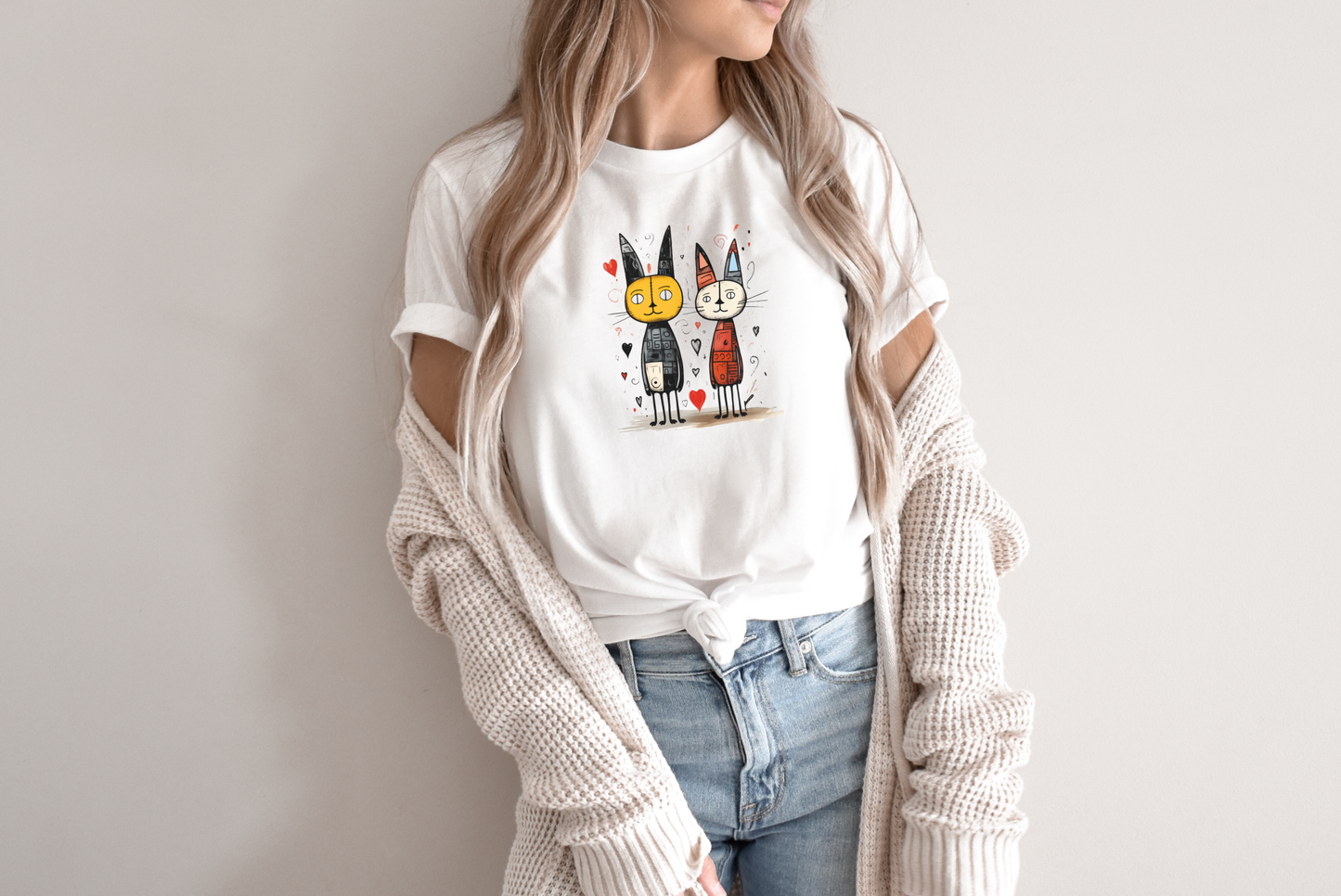 Organic cotton unisex t-shirt: two long-eared cats