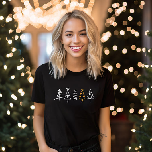 Unisex Christmas T-Shirt: Five Trees