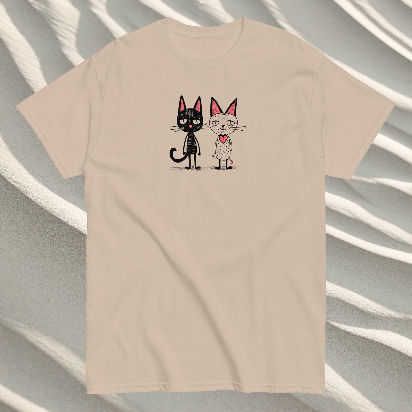 Unisex marškinėliai: du katinai, viena širdelė
