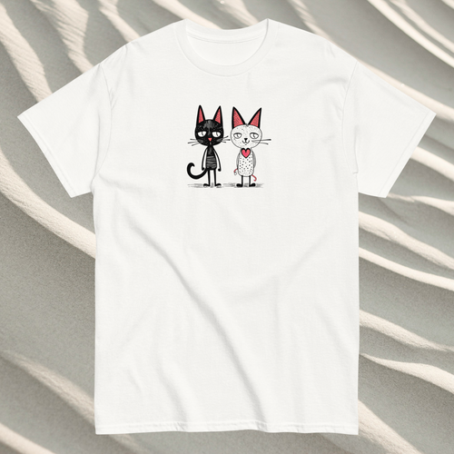 Unisex marškinėliai: du katinai, viena širdelė