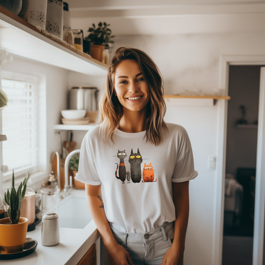 Organic cotton unisex t-shirt: four staring cats