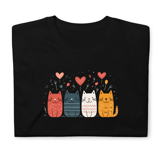 Unisex t-shirt: Four cats with hearts