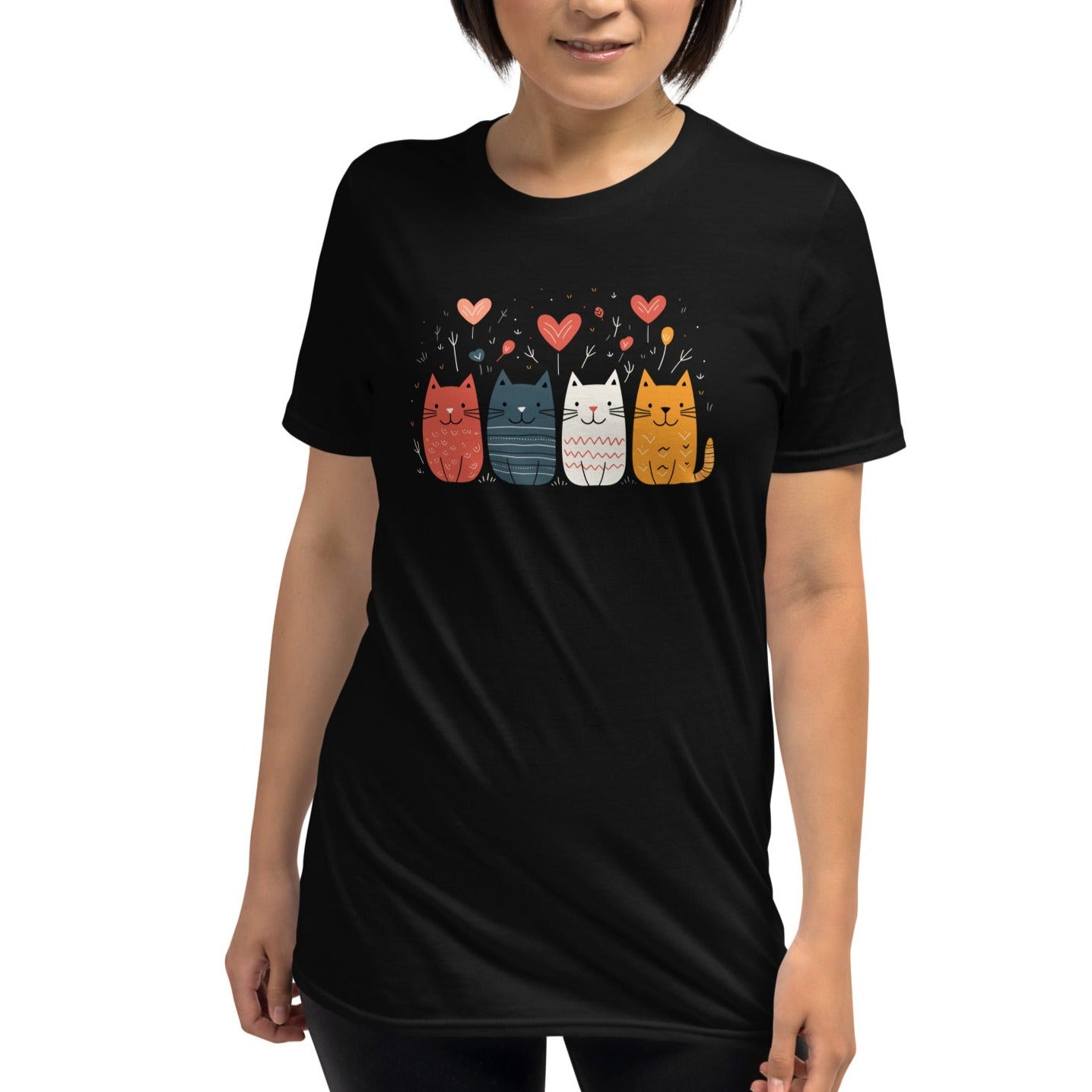 Unisex t-shirt: Four cats with hearts