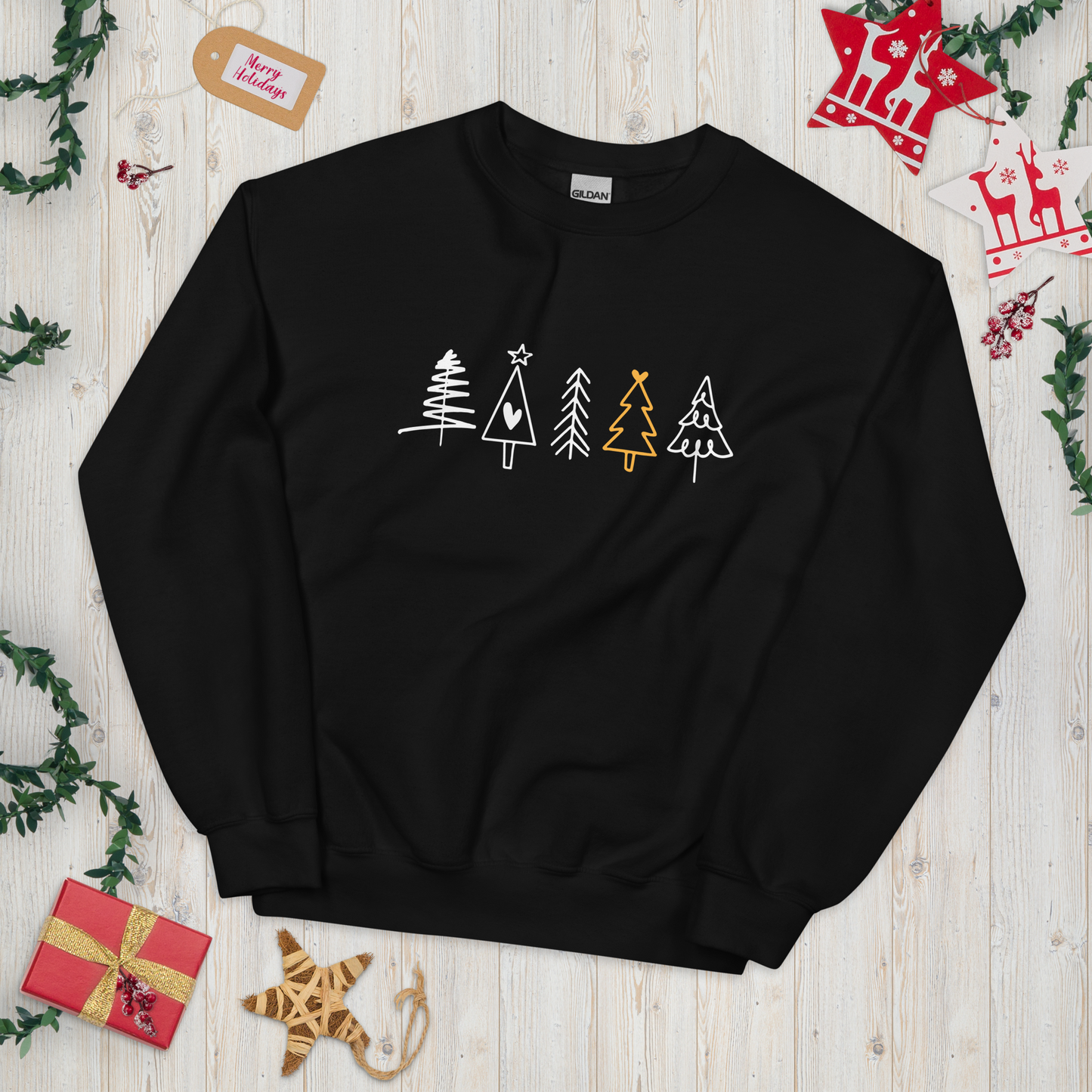 Unisex Christmas Sweater: Five Trees