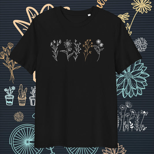 Organic Cotton Unisex T-Shirt: Five Wild Meadow Flowers