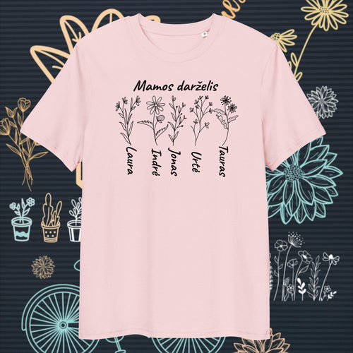Personalized 5 floral organic cotton uisex t-shirt