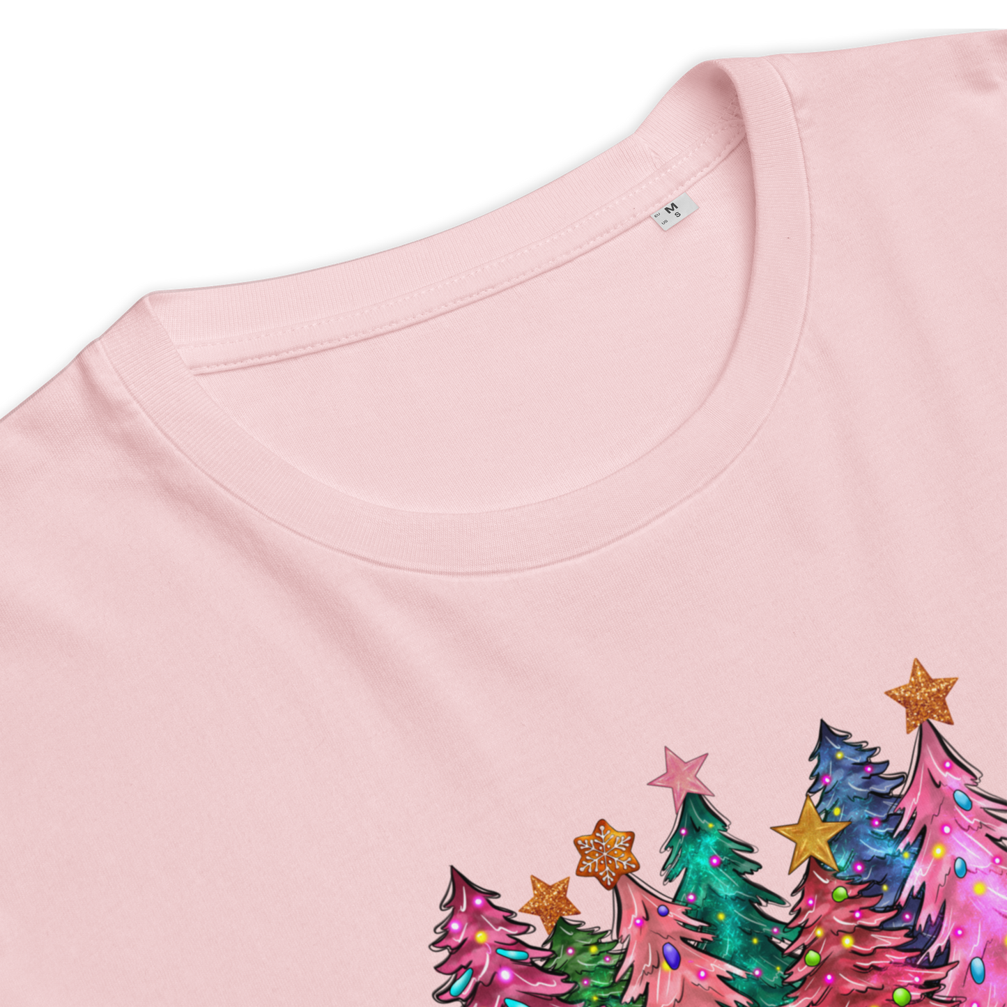 Organic cotton unisex t-shirt: Pink Christmas trees