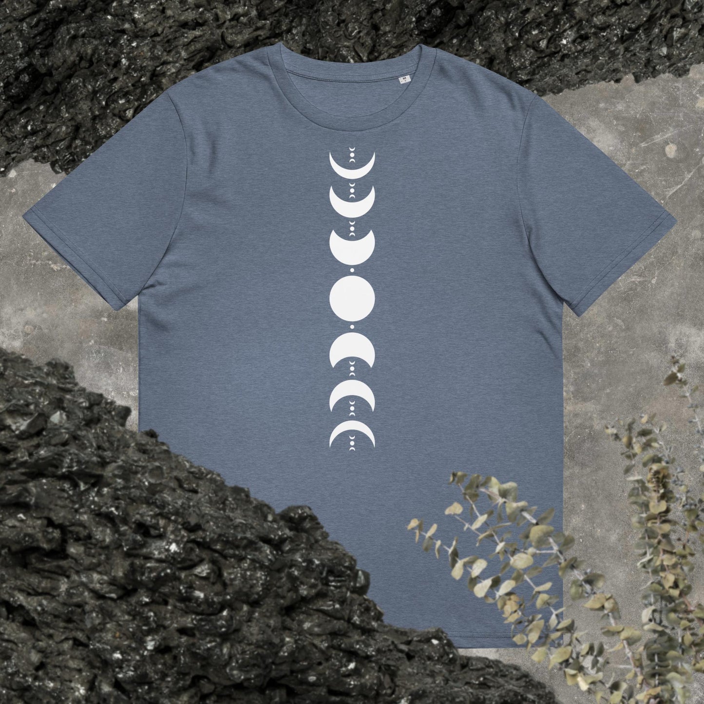 Organinės medvilnės unisex marškinėliai: Mėnulio fazės, tamsios spalvos
