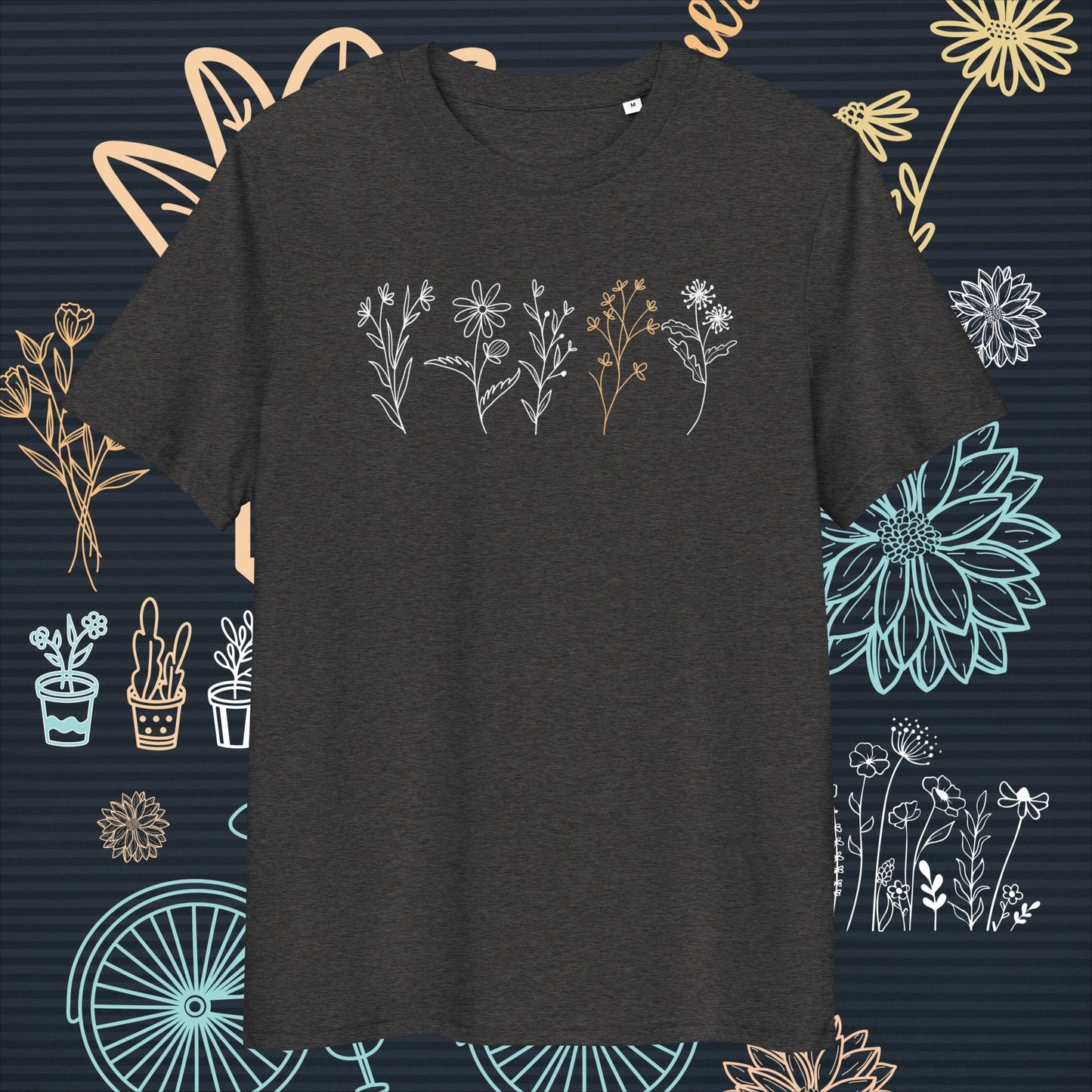 Organinės medvilnės unisex marškinėliai: Penkios laukinės pievų gėlės