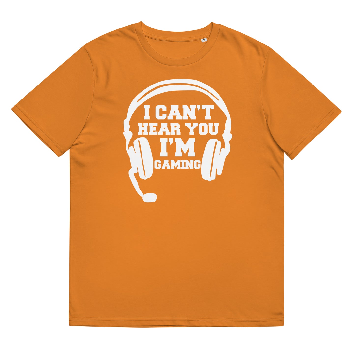 Organinės medvilnės unisex marškinėliai:  "I can't hear you, i'm gaming", dark