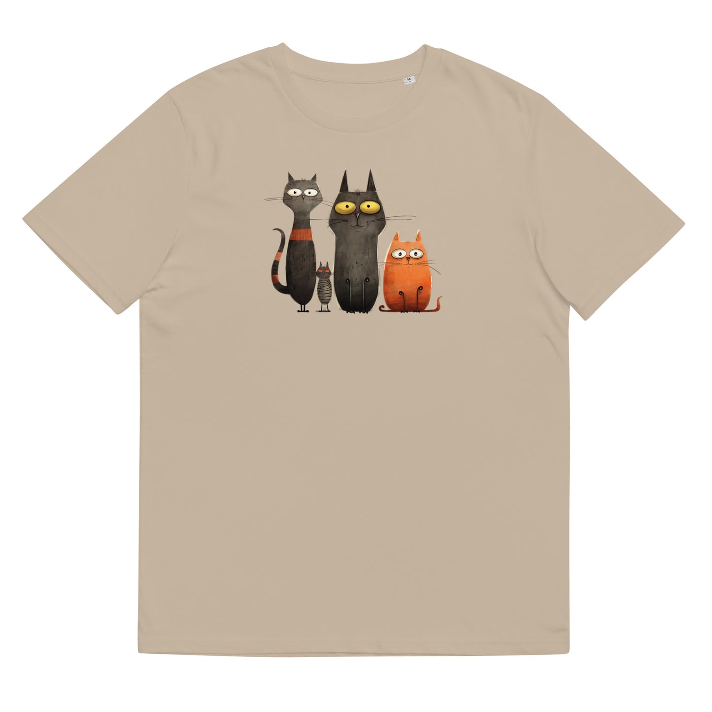 Organic cotton unisex t-shirt: four staring cats