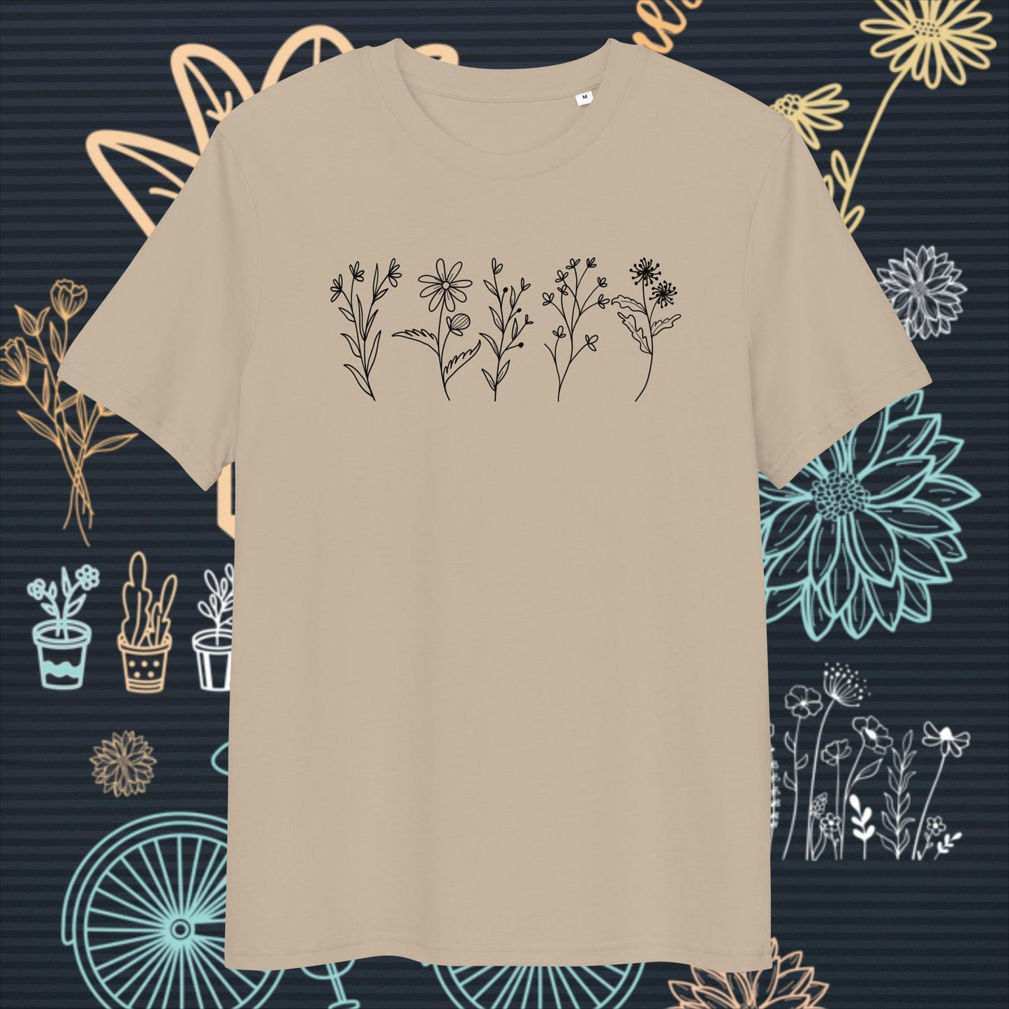 Organinės medvilnės unisex marškinėliai: Penkios laukinės pievų gėlės