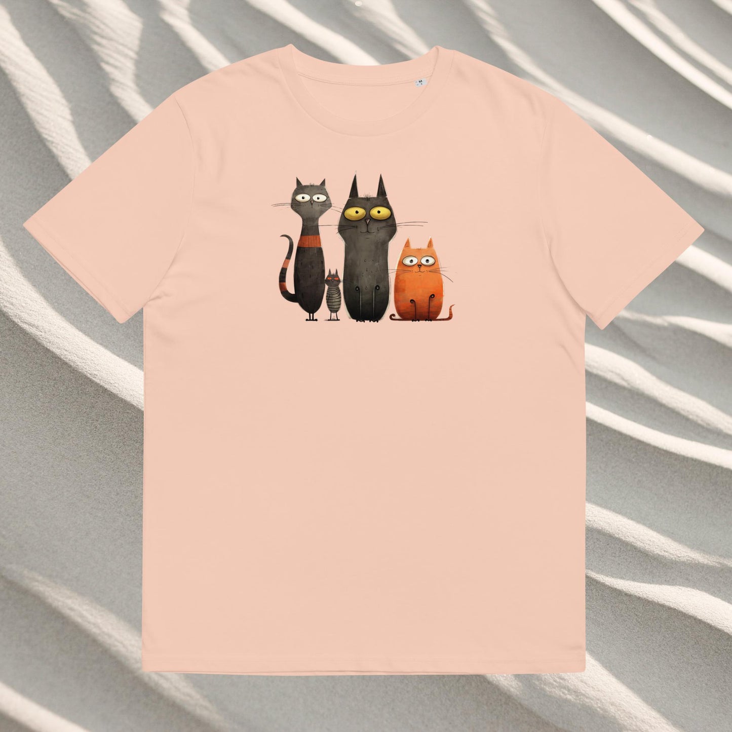 Organic cotton unisex t-shirt: four staring cats