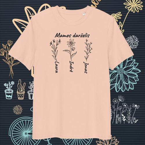 Personalized 3 floral organic cotton uisex t-shirt
