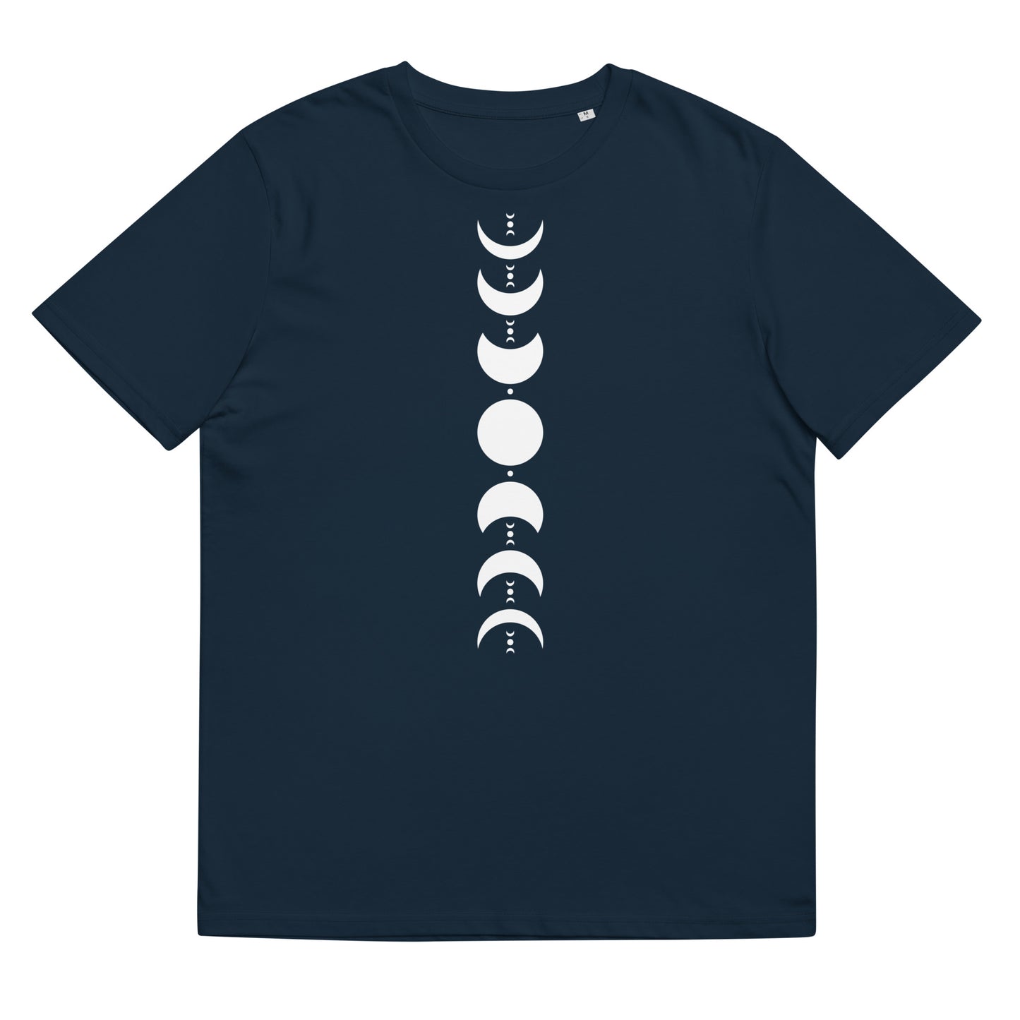 Organinės medvilnės unisex marškinėliai: Mėnulio fazės, tamsios spalvos