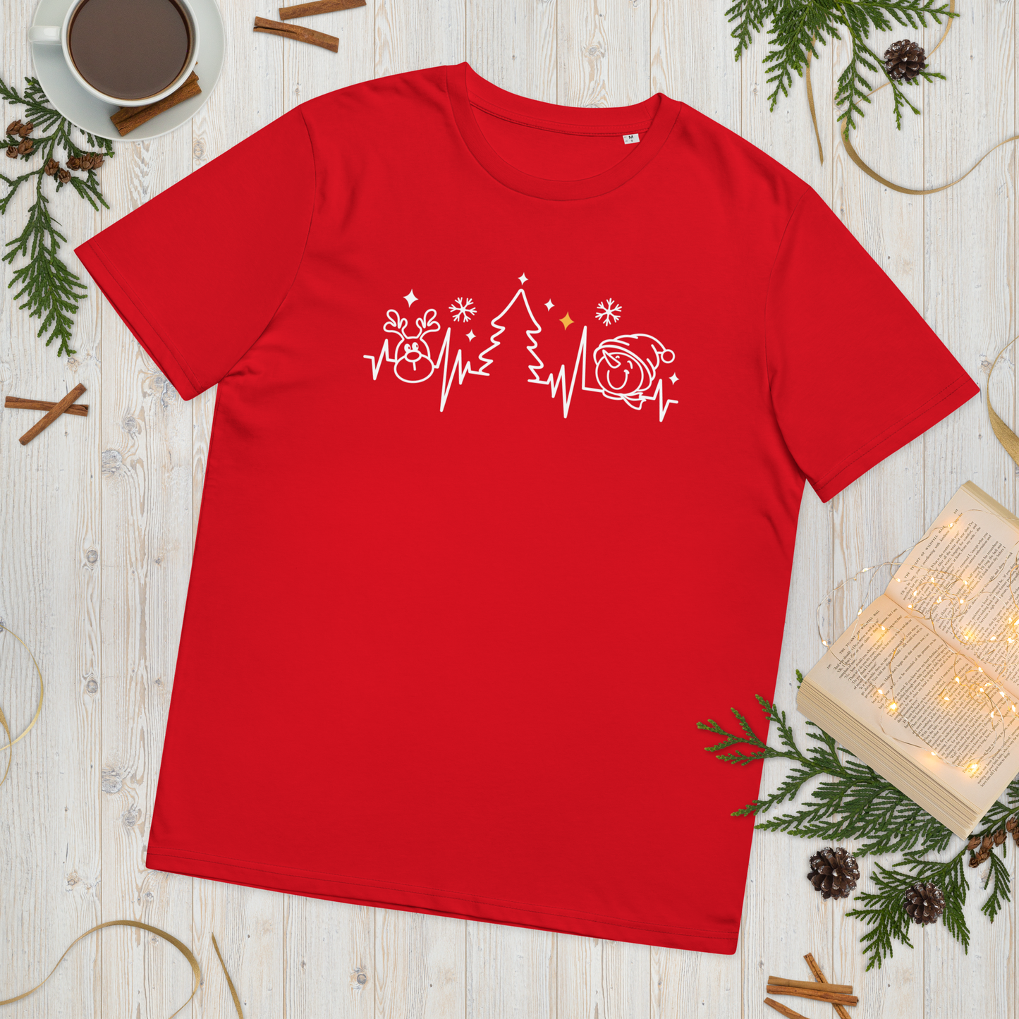 Organic Cotton Unisex T-Shirt: Heartbeats of Christmas