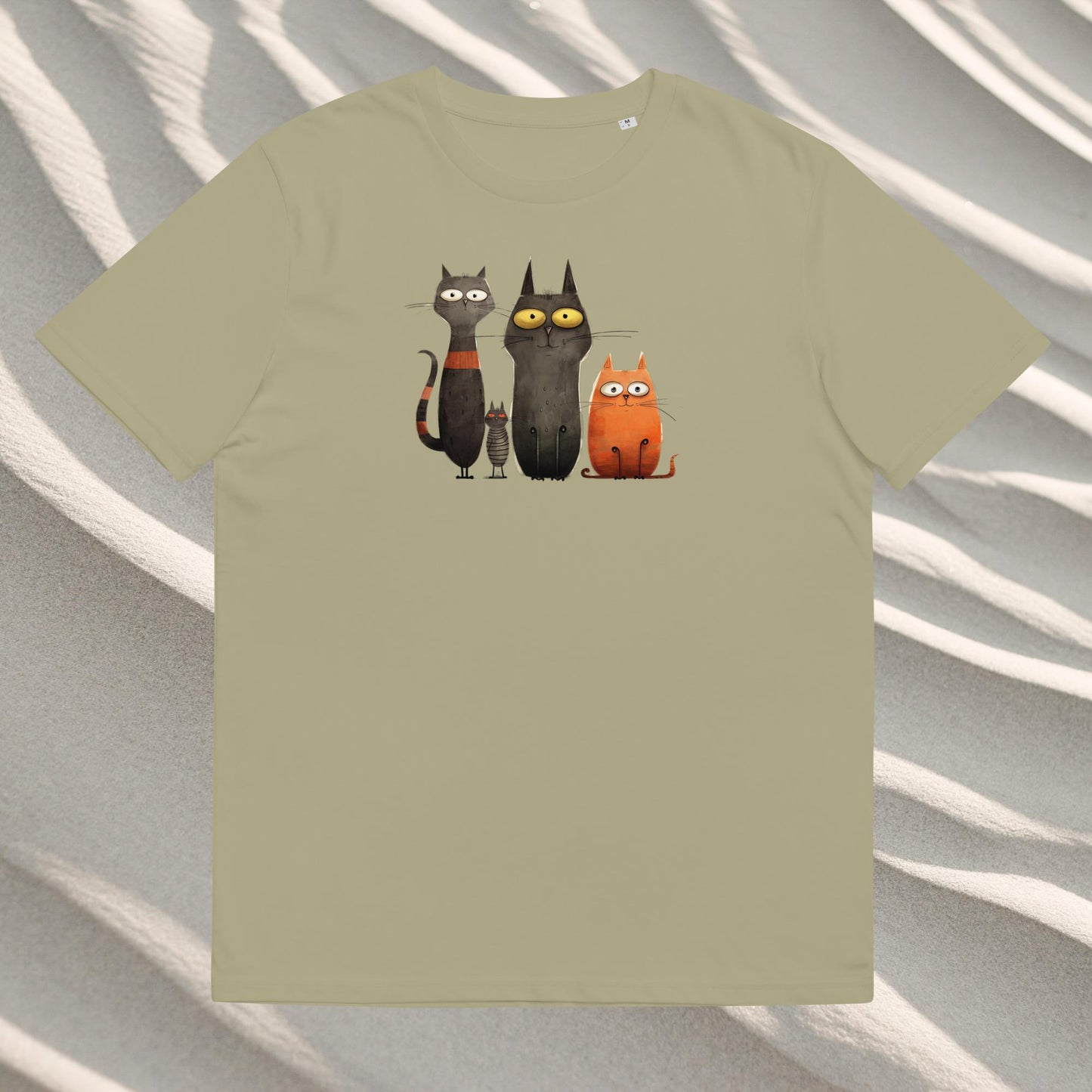 Organic cotton unisex t-shirt: four staring cats