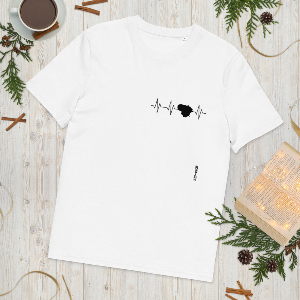 Organic cotton unisex t-shirt with the heartbeat of Lithuania