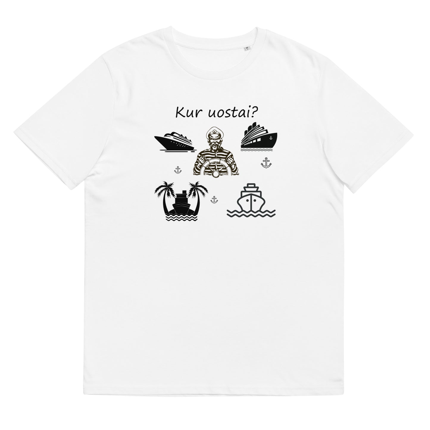Organinės medvilnės unisex marškinėliai: "Kur uostai?"