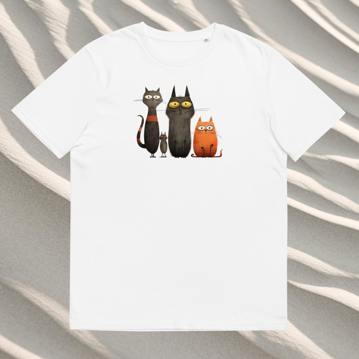 Organic cotton unisex t-shirt: four staring cats