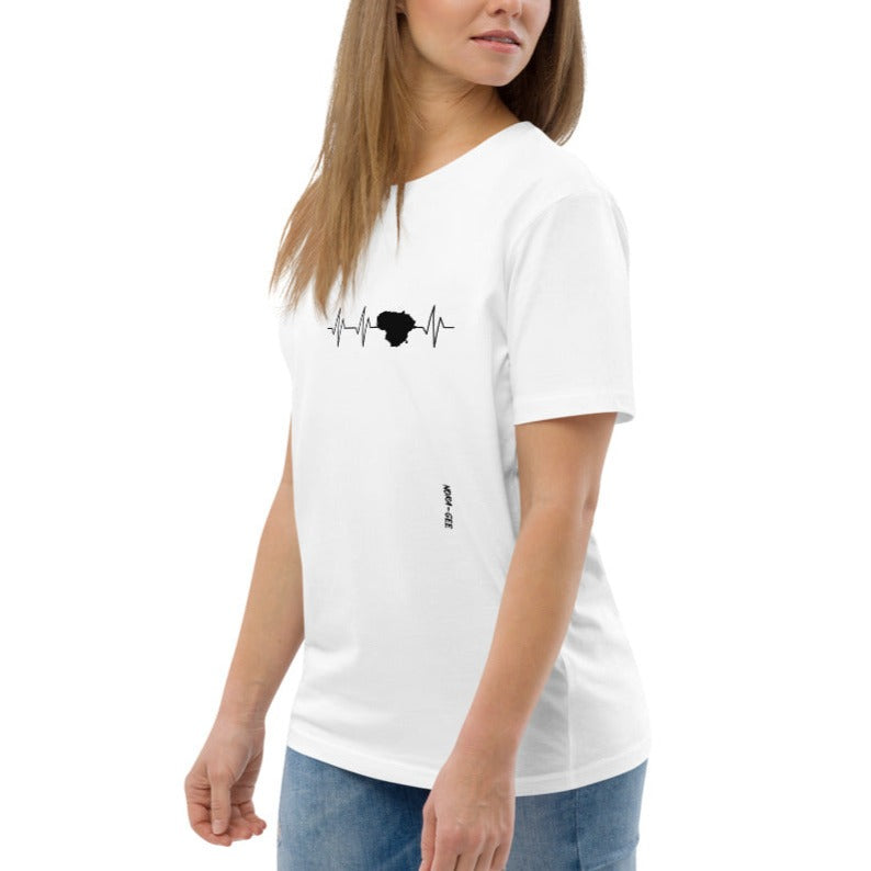 Organic cotton unisex t-shirt with the heartbeat of Lithuania