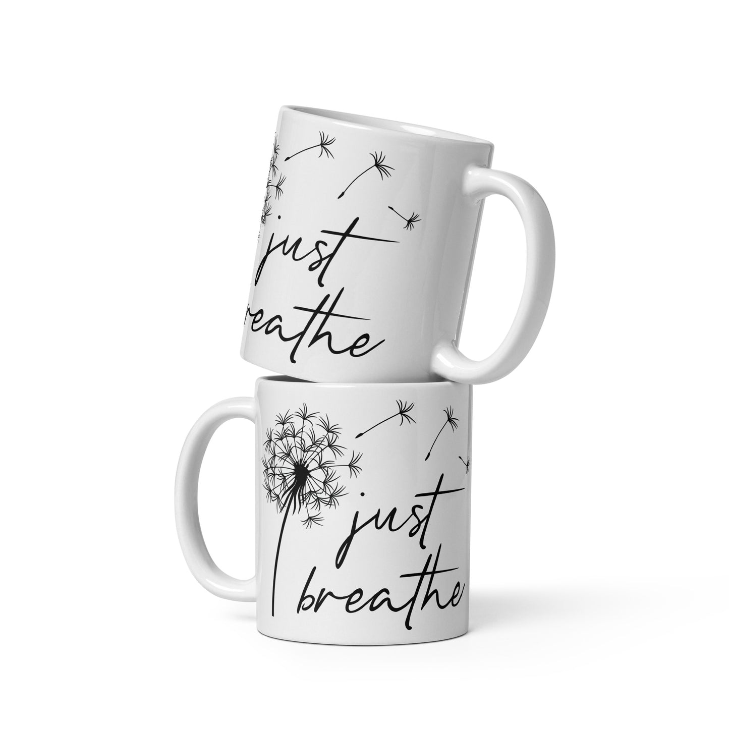 White glossy mug: Just breathe