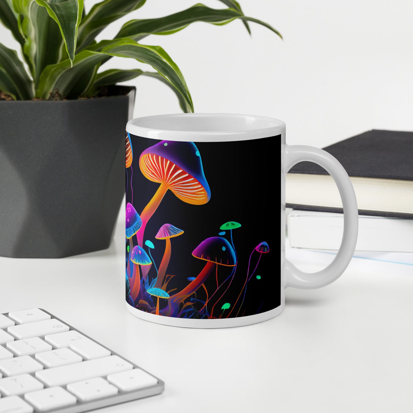 White shiny cup: Mushrooms